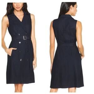 White House Black Market Trench Dress Black double breasted 
Size 4, runs larger